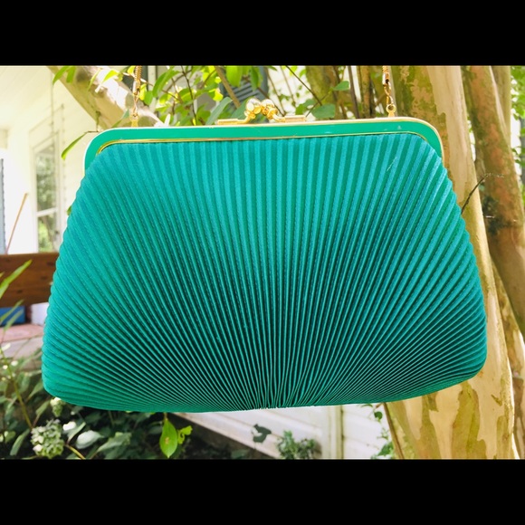 Vintage Teal Pleated Silk Purse - Picture 1 of 3